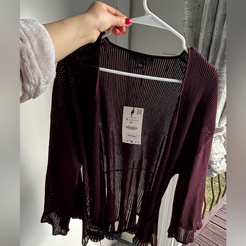 Zara Deep Burgundy Open-Front Cardigan